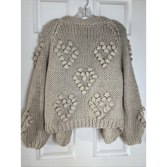 Dreamers by Debut Womens Pom Pom Heart Cardigan Sweater Size M Cream Color - Picture 2 of 9
